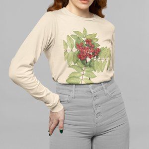 Western Mountain Ash Botanical Print Long Sleeve Graphic Tee T-shirt S M L XL
